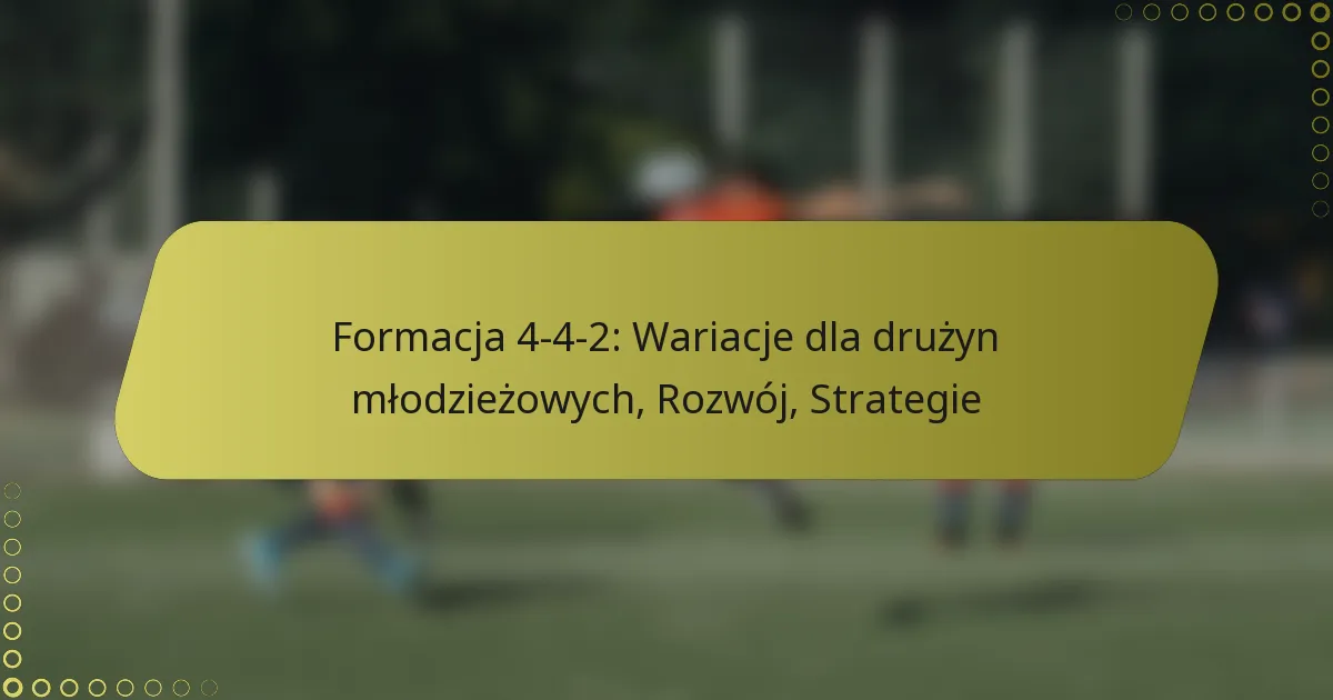 Formacja 4-4-2: Wariacje dla drużyn młodzieżowych, Rozwój, Strategie